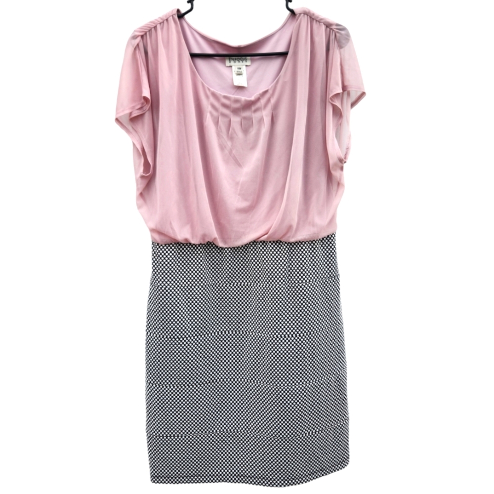 Enfocus Studio Pullover Blush black & white poka dots bottom pencil dress 14W
